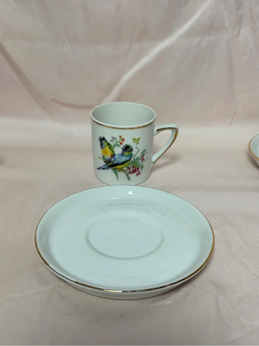 Vintage Royal Crown Japan Bird & Flower Porcelain Coffee Set for 6 Gold Trim